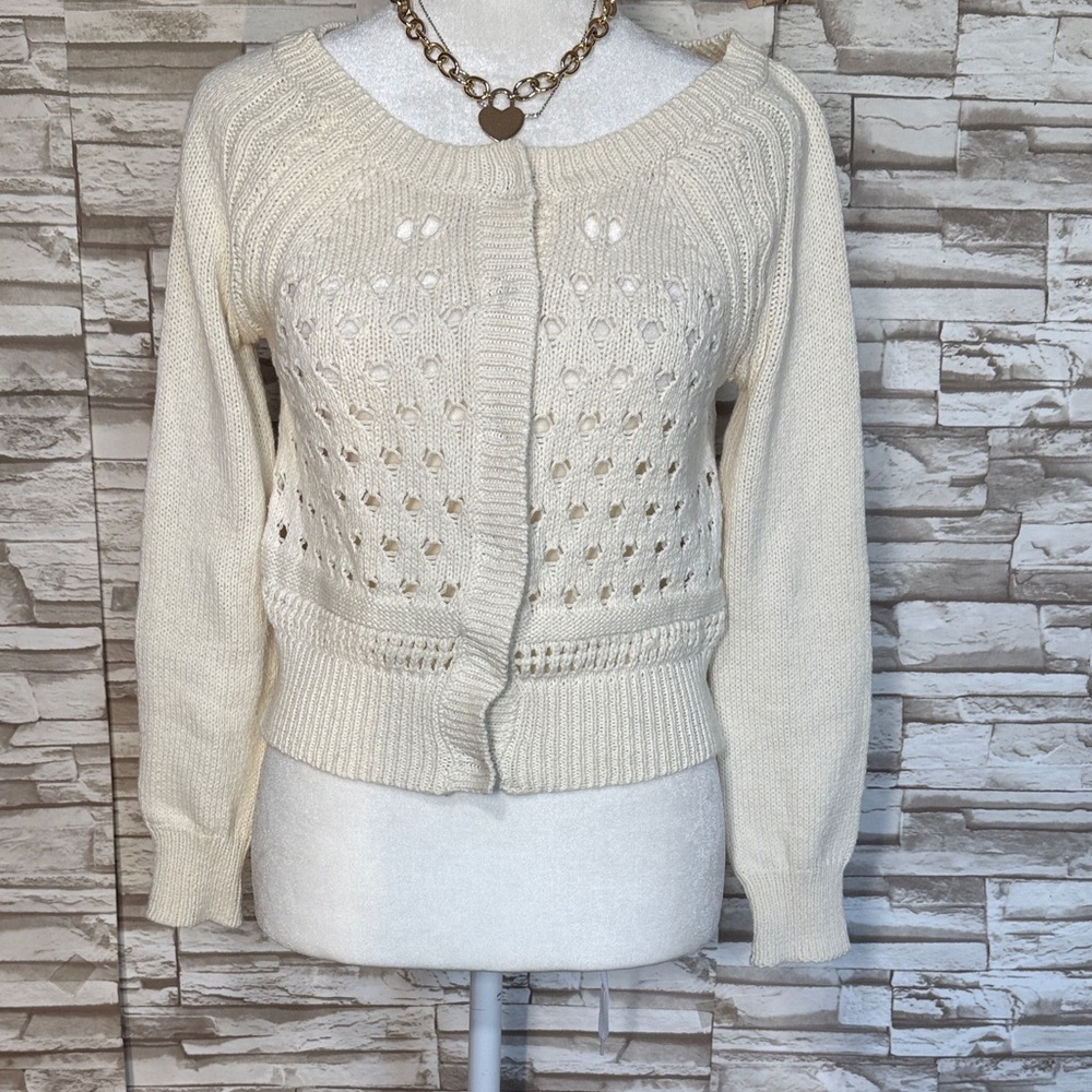 Anthropologie YOON Ivory Knit Women's Cropped Cardigan Sweater